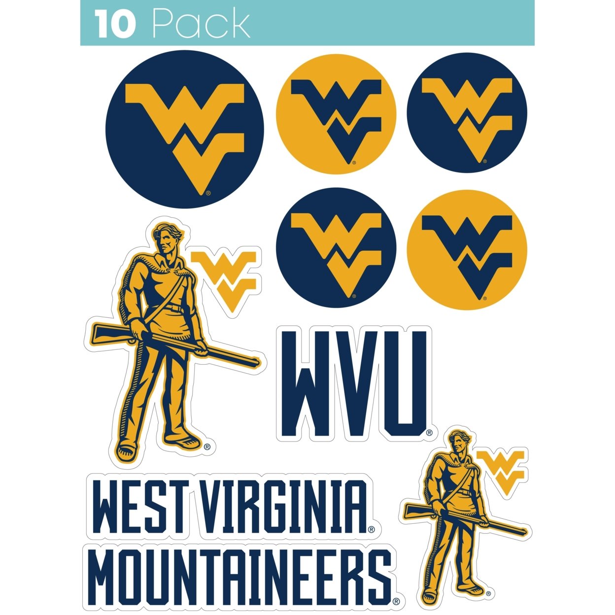 West Virginia Mountaineers 10 Pack Collegiate Vinyl Decal Sticker