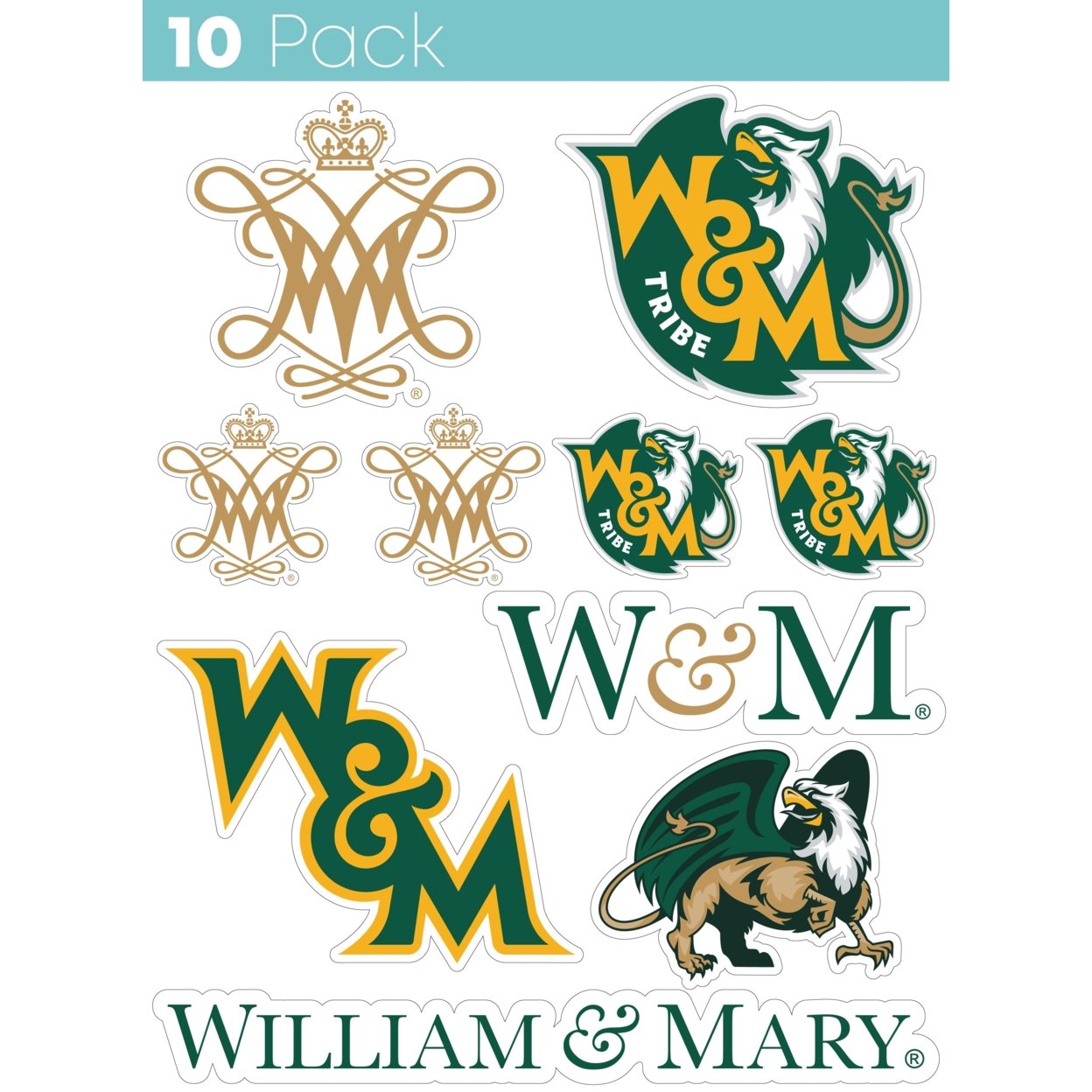 William And Mary 10 Pack Collegiate Vinyl Decal Sticker