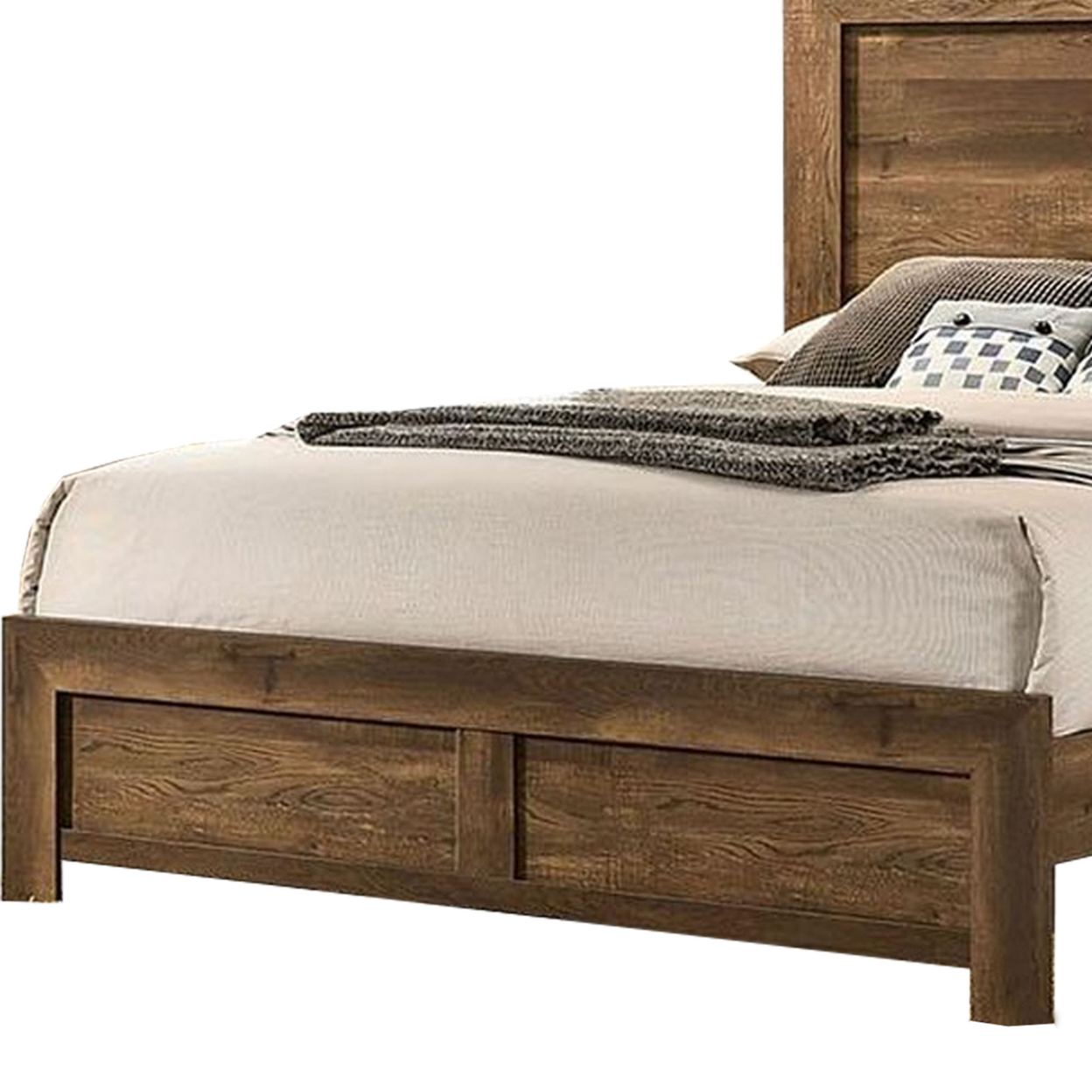 Rustic Style Wooden Queen Bed With Grain Details, Brown- Saltoro Sherpi