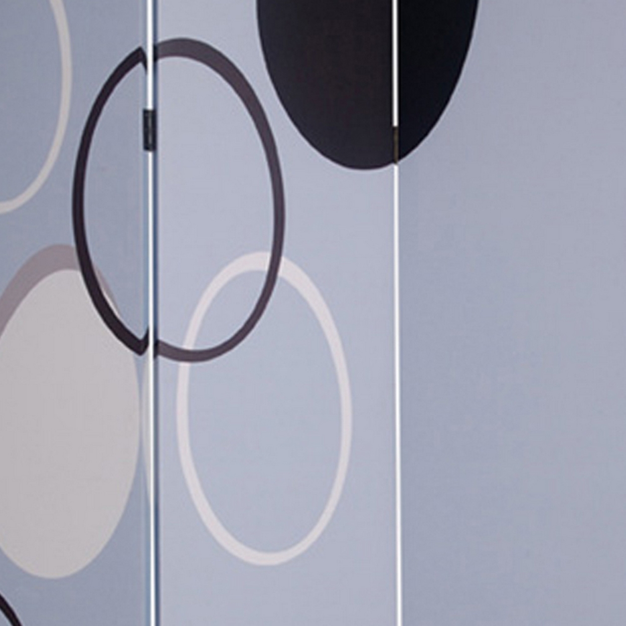 3 Panel Room Divider With Overlapping Circles Pattern, Black And Gray- Saltoro Sherpi