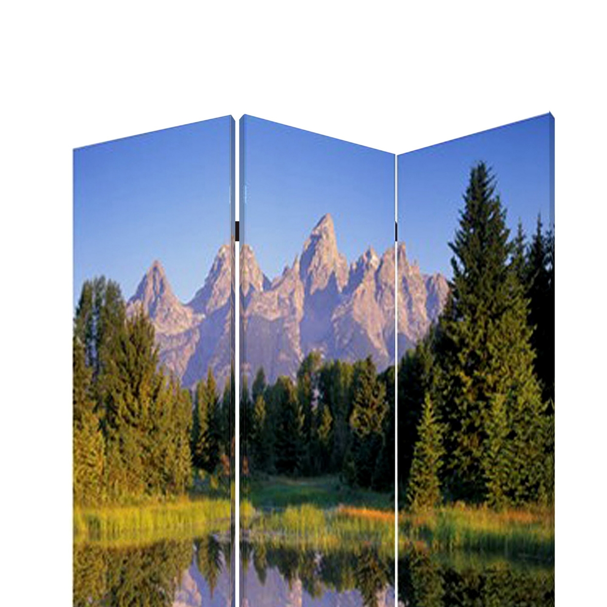 3 Panel Landscape Print Foldable Canvas Screen, Multicolor- Saltoro Sherpi