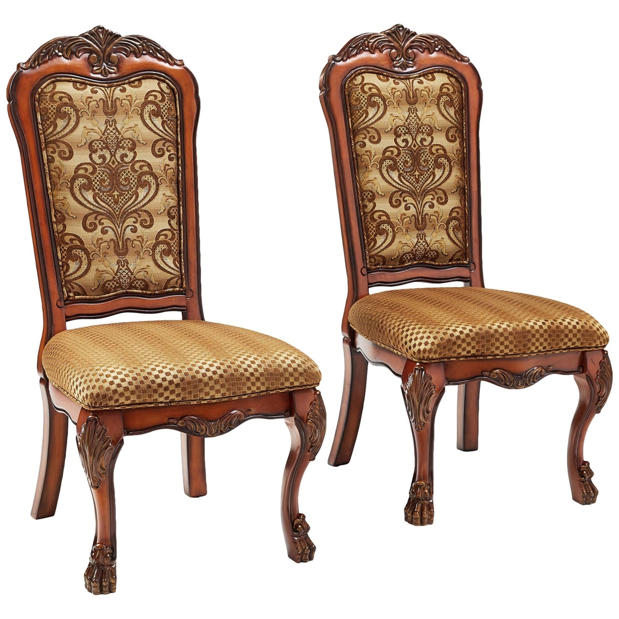 Set Of 2 Wooden Side Chair , Cherry Oak Brown- Saltoro Sherpi