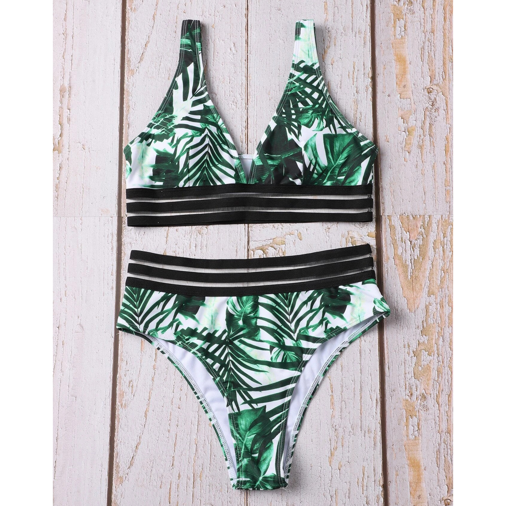 Tropical High Waisted Bikini Swimsuit - M