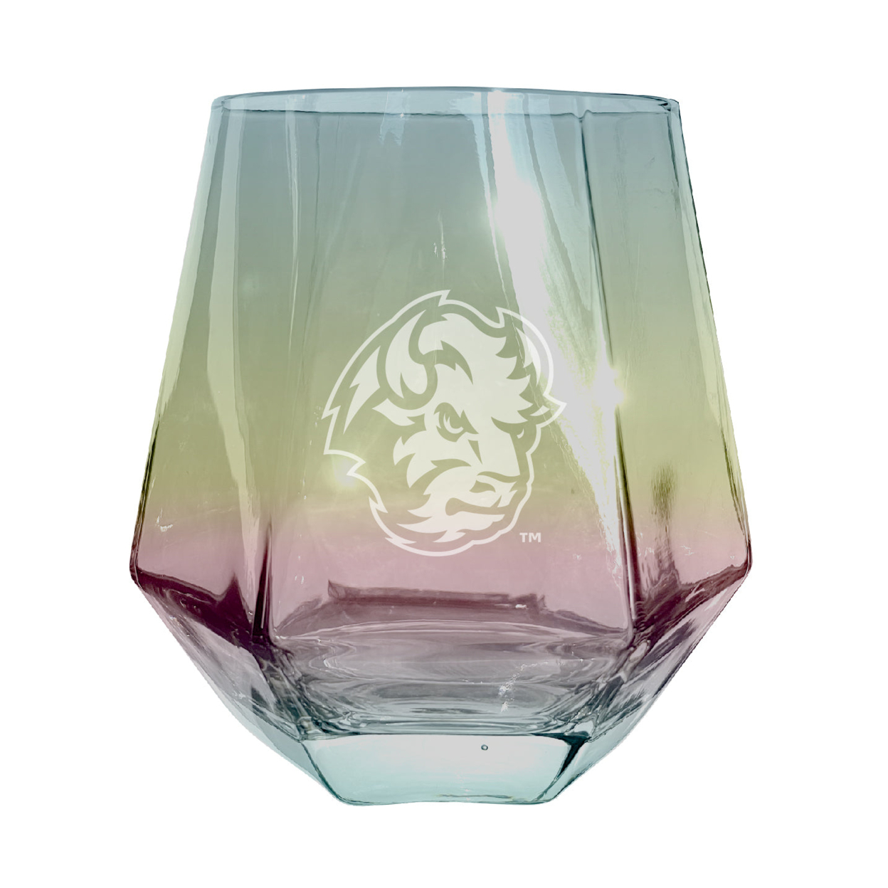 North Dakota State Bison 10 Oz Engraved Diamond Wine Glass - Iridescent, Single