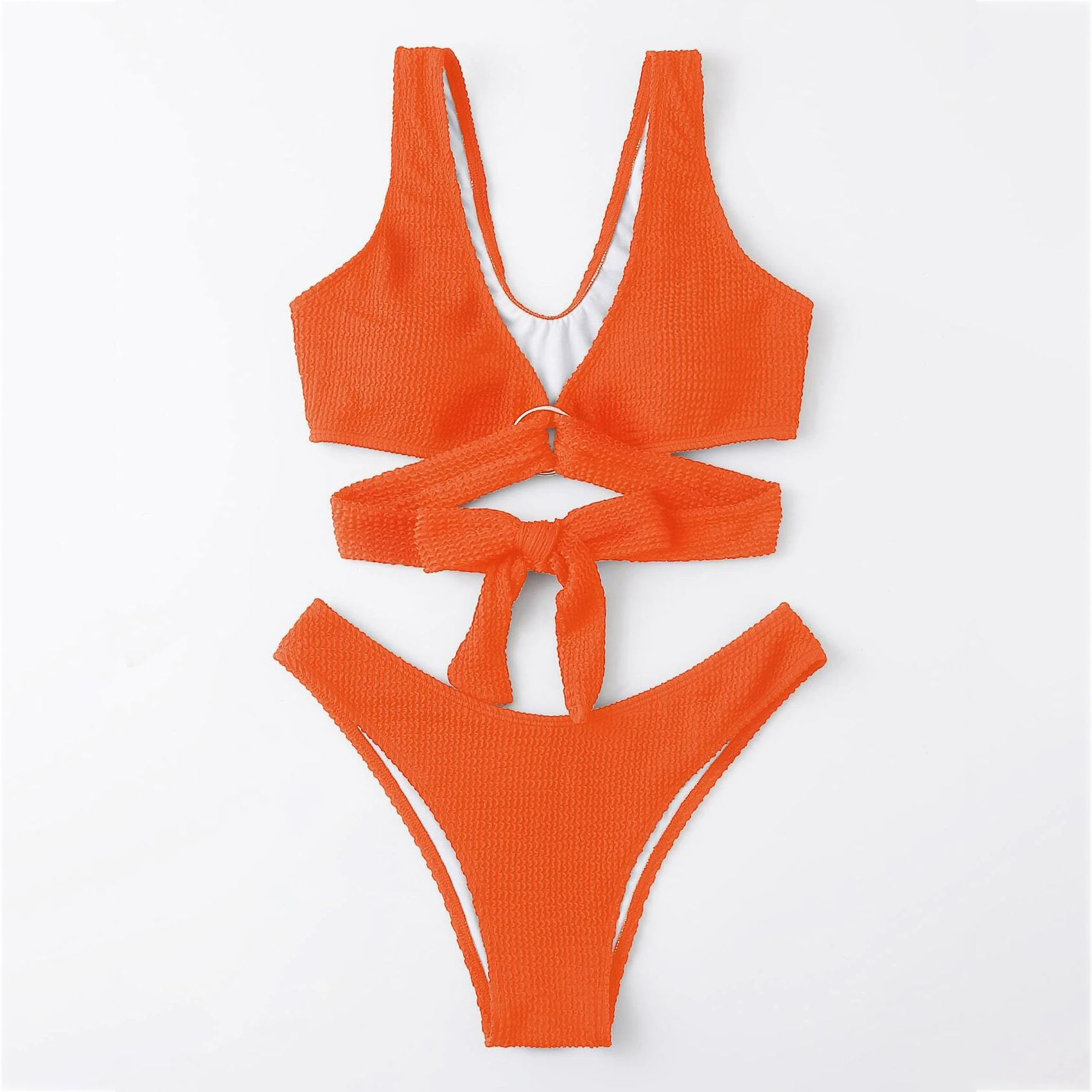 Sexy V-Neck Strap Print Bikini Set Swimsuit Swimwear - Xl