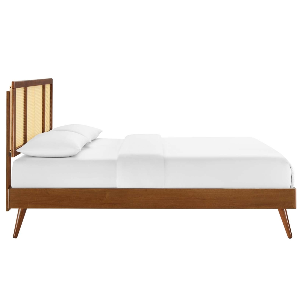 Kelsea Cane And Wood Queen Platform Bed With Splayed Legs, Walnut