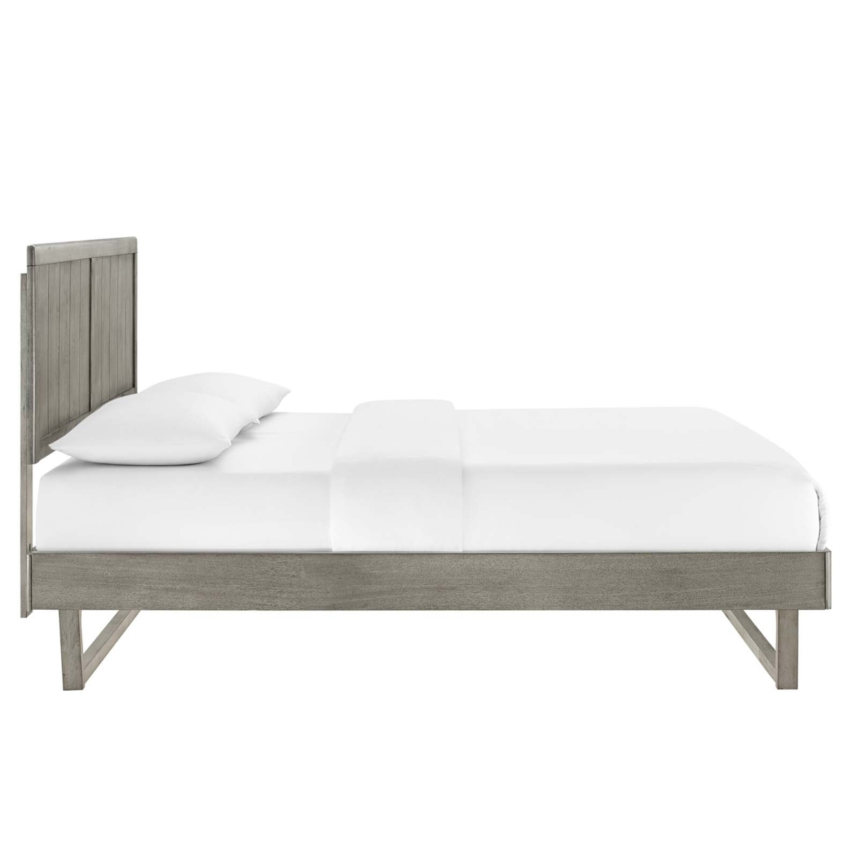 Alana King Wood Platform Bed With Angular Frame, Gray