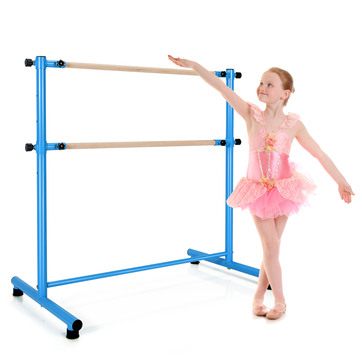 Portable 4FT Freestanding Double Dancing Ballet Barre Bar W/ 5 Adjustable Heights - Blue