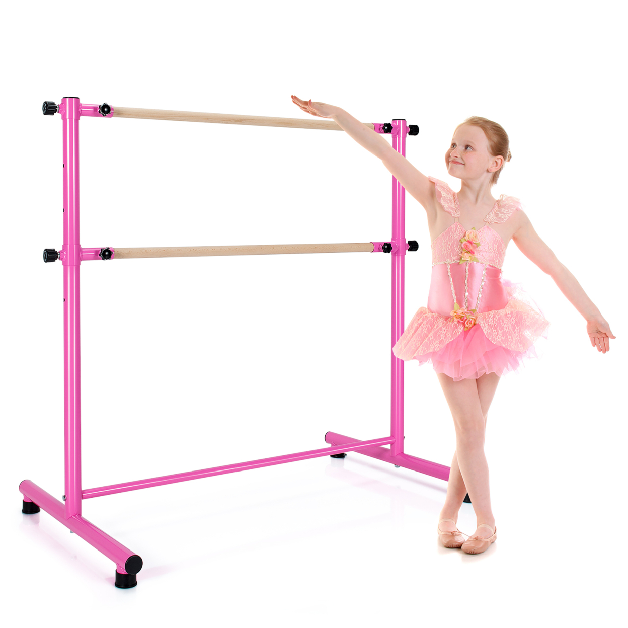 Portable 4FT Freestanding Double Dancing Ballet Barre Bar W/ 5 Adjustable Heights - Purple