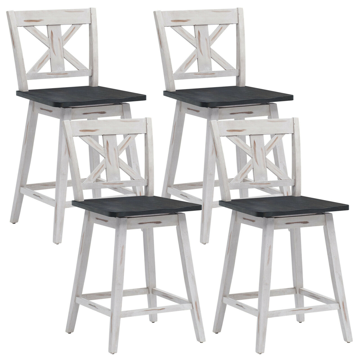 4PCS Swivel Bar Stools W/ Footrest Counter Height Chairs For Home - White