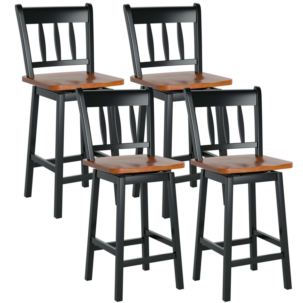 4PCS Bar Stool 24.5'' Swivel Counter Height Chair W/ Footrest - Black