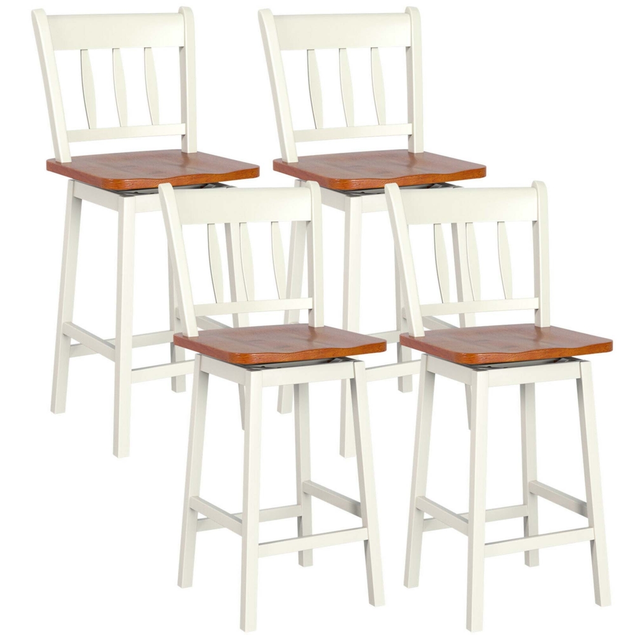 4PCS Bar Stool 24.5'' Swivel Counter Height Chair W/ Footrest - Cream