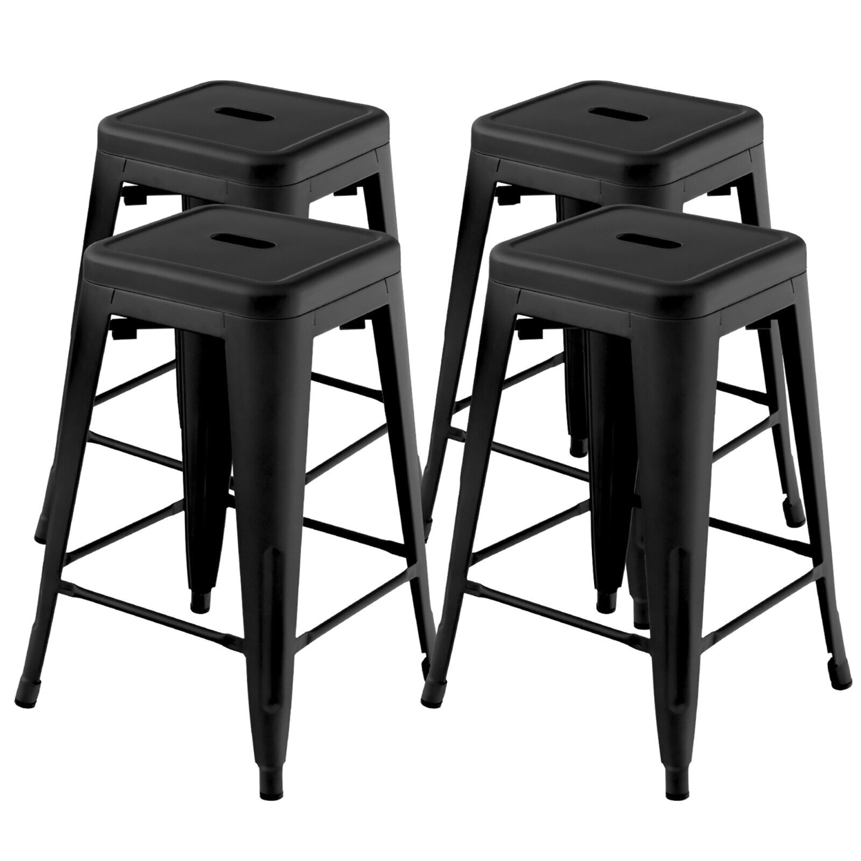 24'' Set Of 4 Barstool Counter Height Metal Bar Stool Stackable Chair - Black