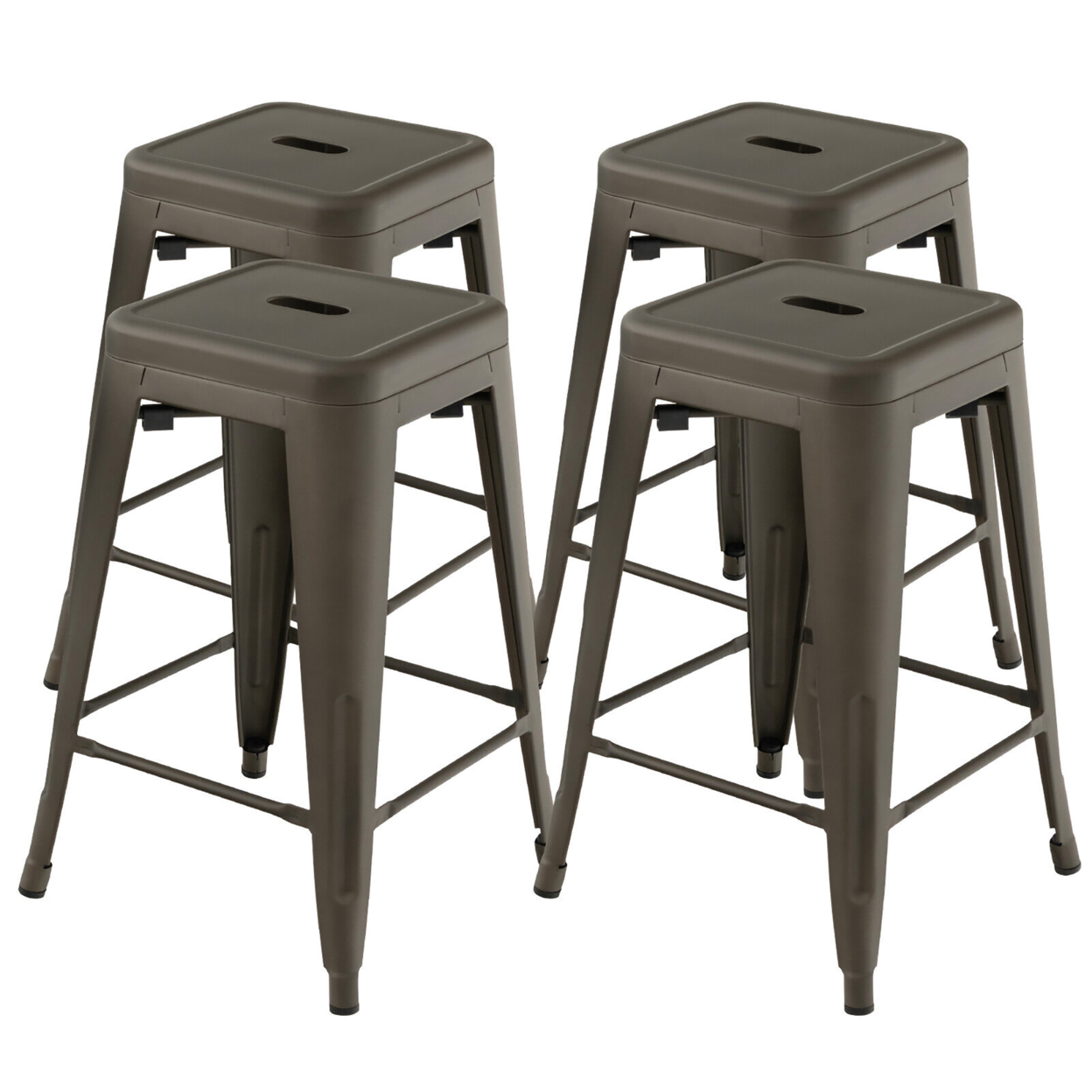 24'' Set Of 4 Barstool Counter Height Metal Bar Stool Stackable Chair - Gun