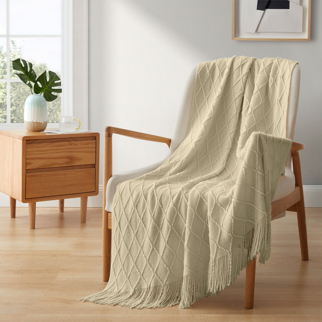Ultra Soft Diamond Knit Throw Blanket 50x60-Perfect For Year-round Comfort - Ivory, 50 In X 60 In