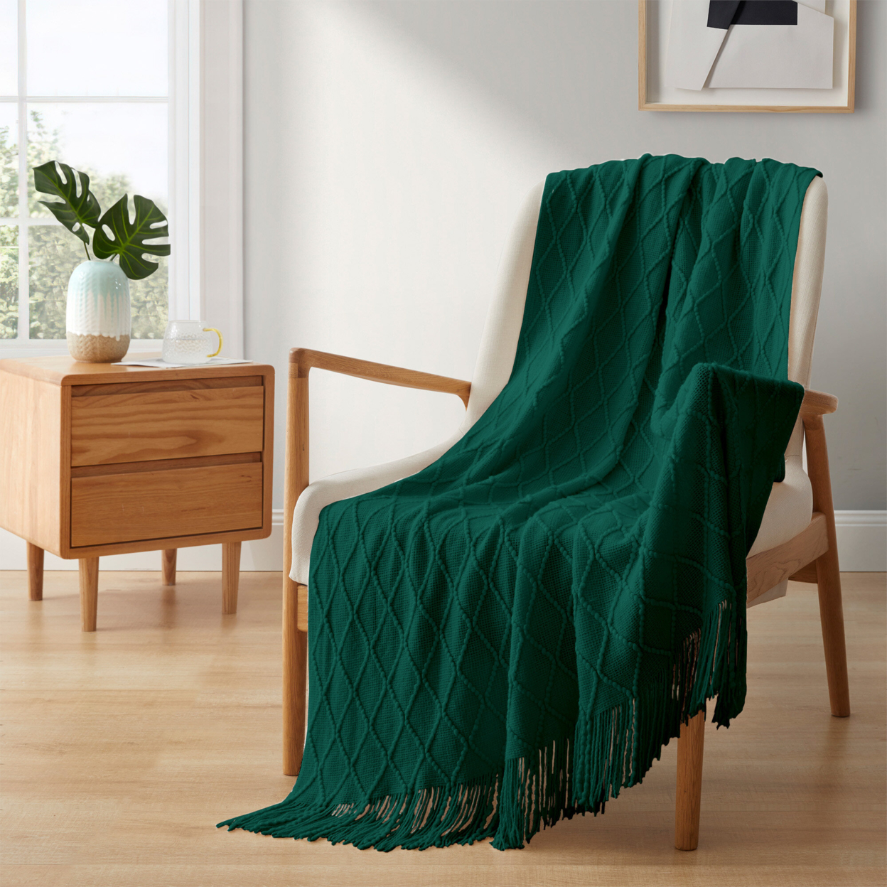 Ultra Soft Diamond Knit Throw Blanket 50x60-Perfect For Year-round Comfort - Green, 50 In X 60 In