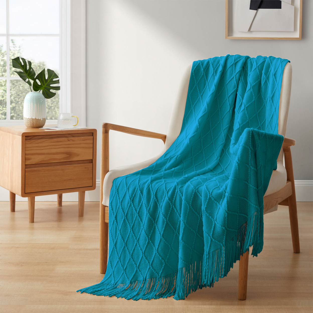 Ultra Soft Diamond Knit Throw Blanket 50x60-Perfect For Year-round Comfort - Navy Blue, 50 In X 60 In