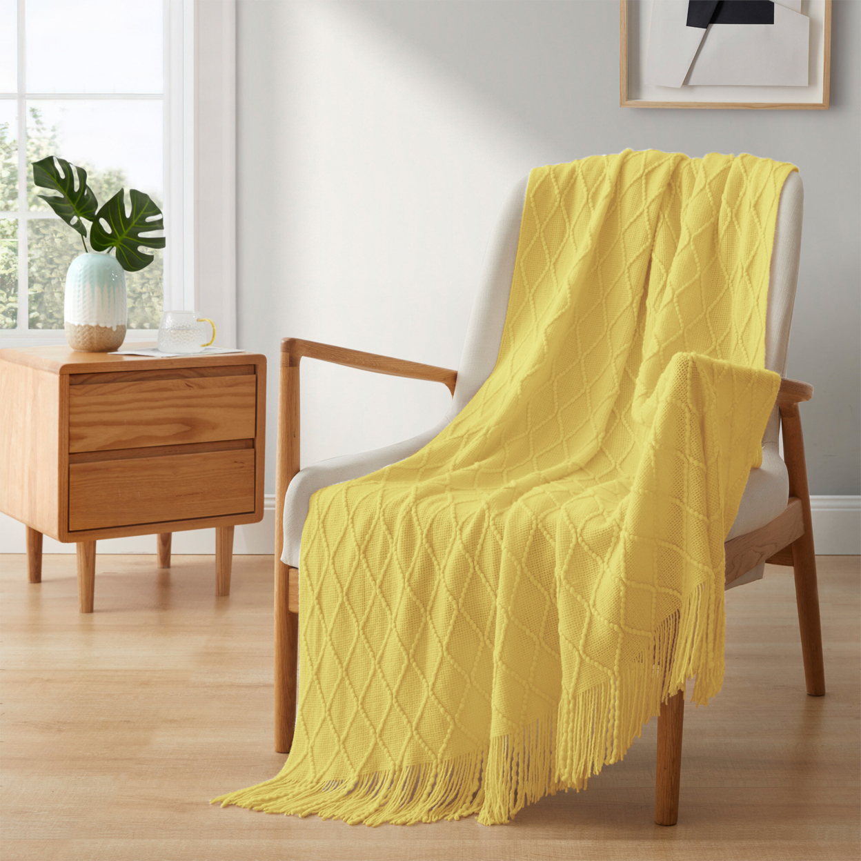 Ultra Soft Diamond Knit Throw Blanket 50x60-Perfect For Year-round Comfort - Yellow, 50 In X 60 In