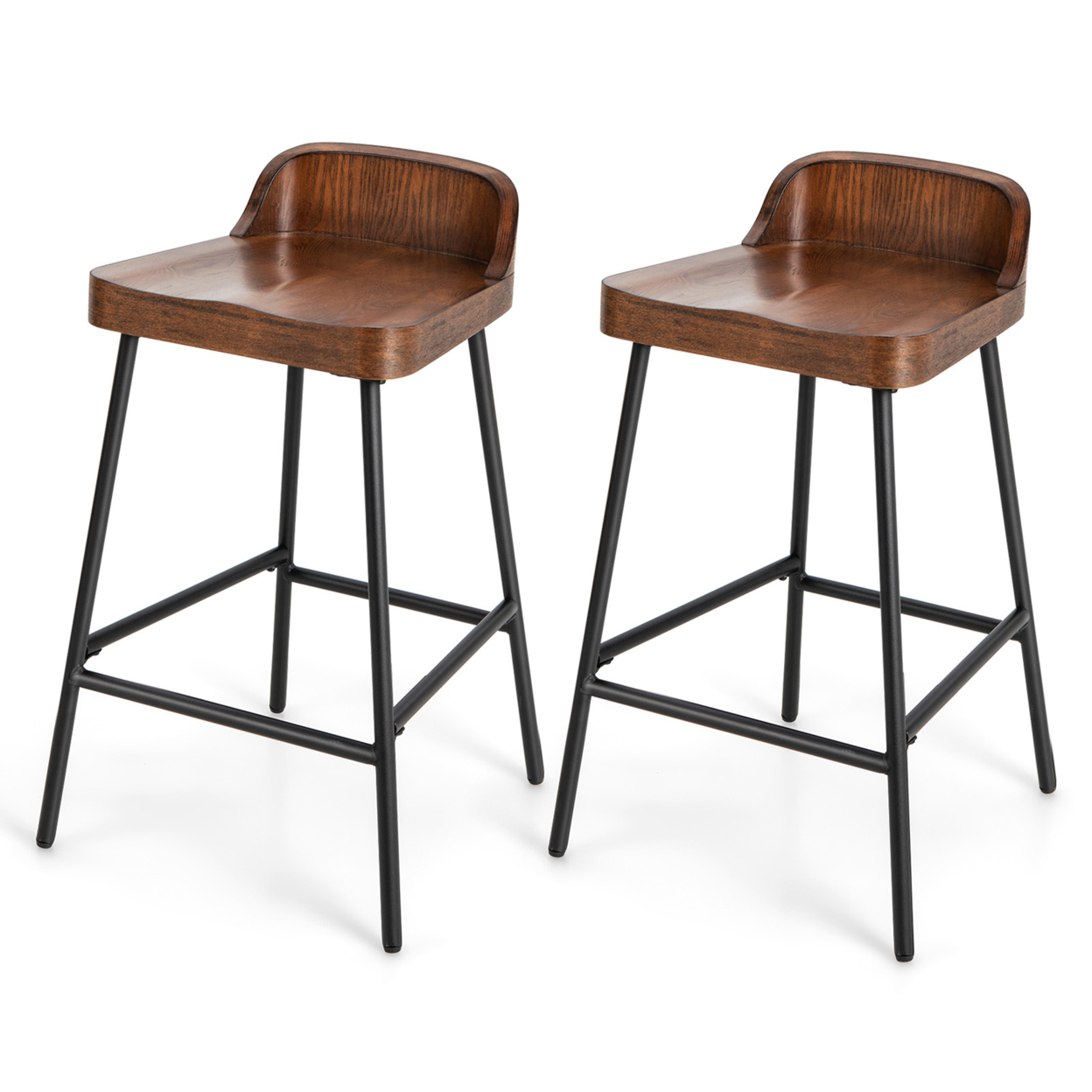 2PCS 24.5'' Low-Back Bar Stool Industrial Counter Height Chair Stool