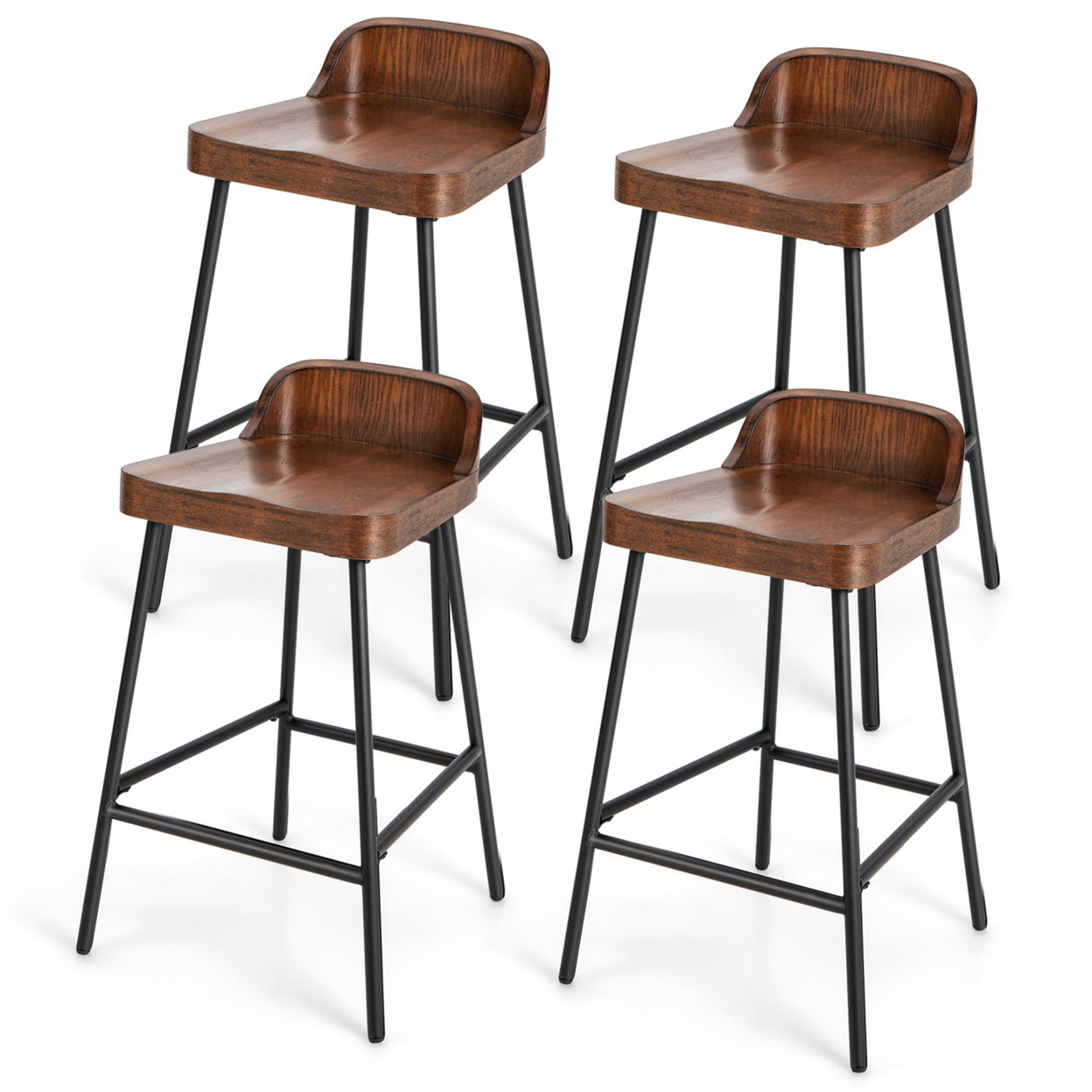 4PCS 24.5'' Low-Back Bar Stool Industrial Counter Height Chair Stool