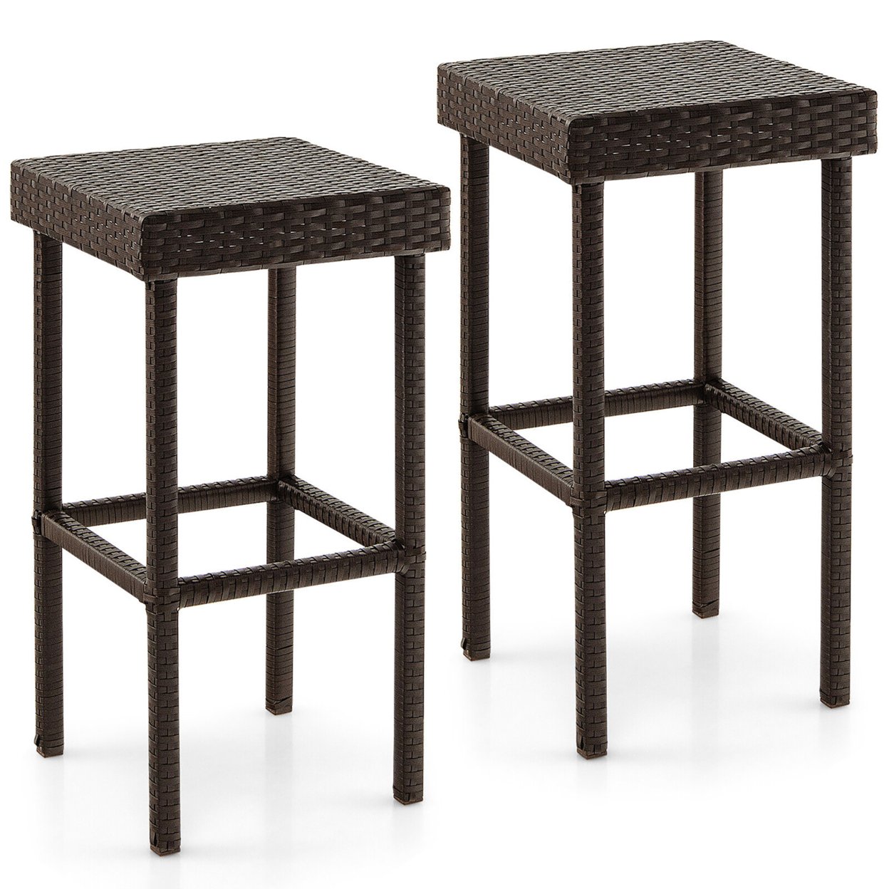 Patio 2 PCS Rattan Wicker Bar Stool Chairs Counter Height Barstools