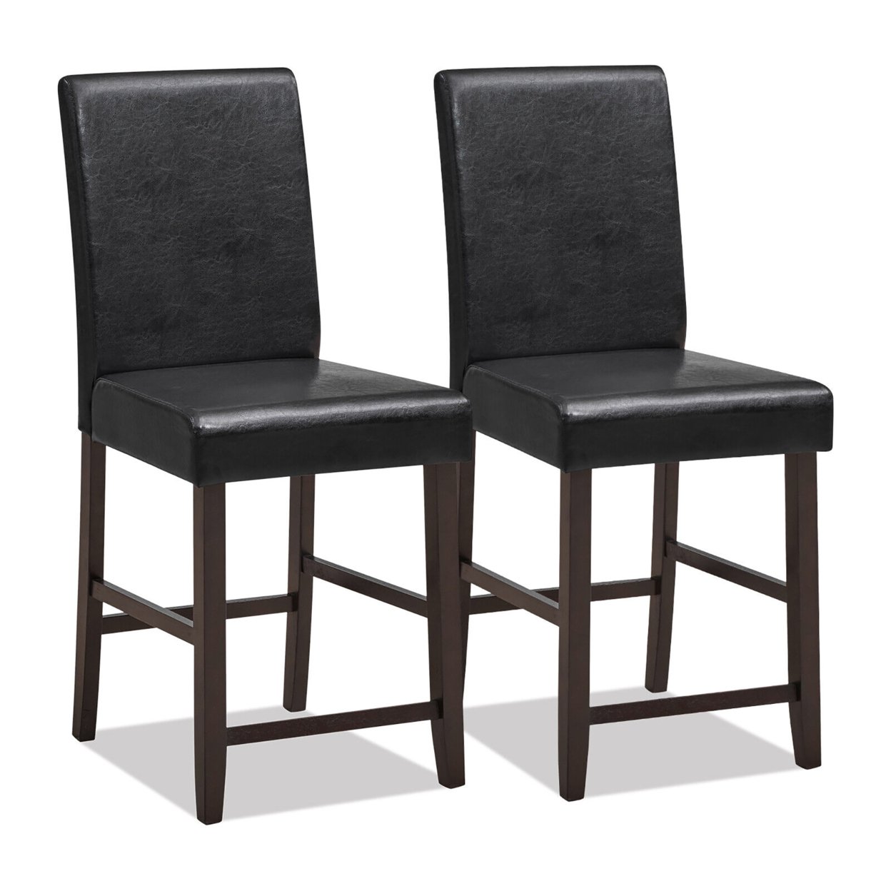 Set Of 2 Bar Stools 24'' Counter Height Pub Kitchen Chairs W/ Rubber Wood Legs
