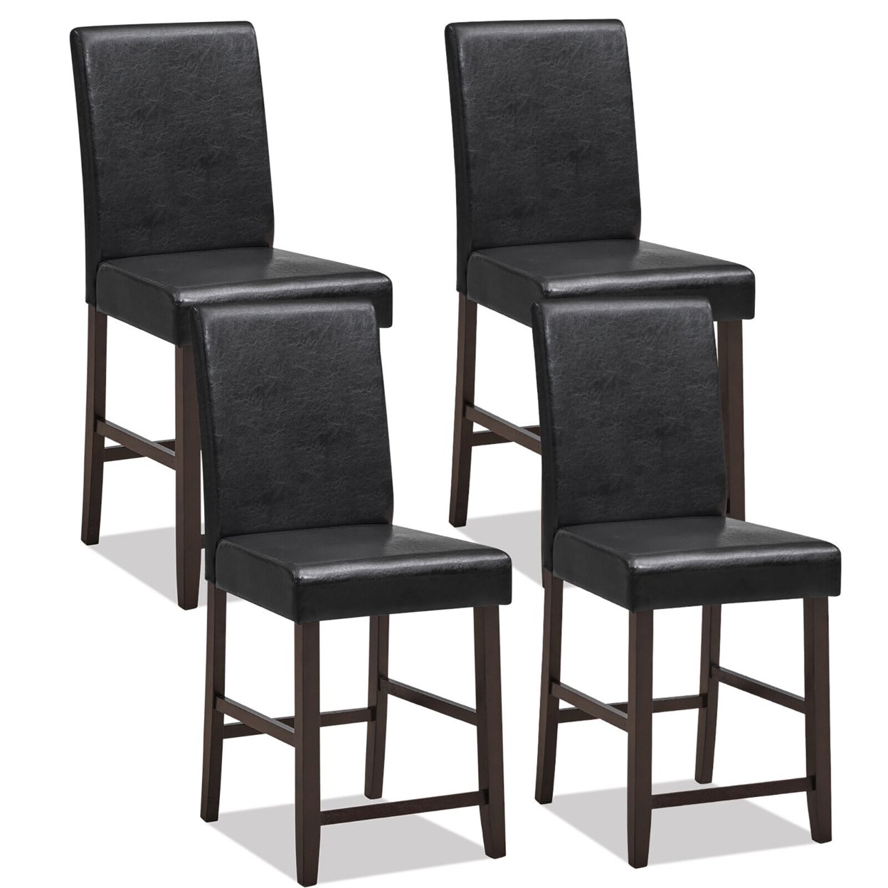 Set Of 4 Bar Stools 24'' Counter Height Pub Kitchen Chairs W/ Rubber Wood Legs