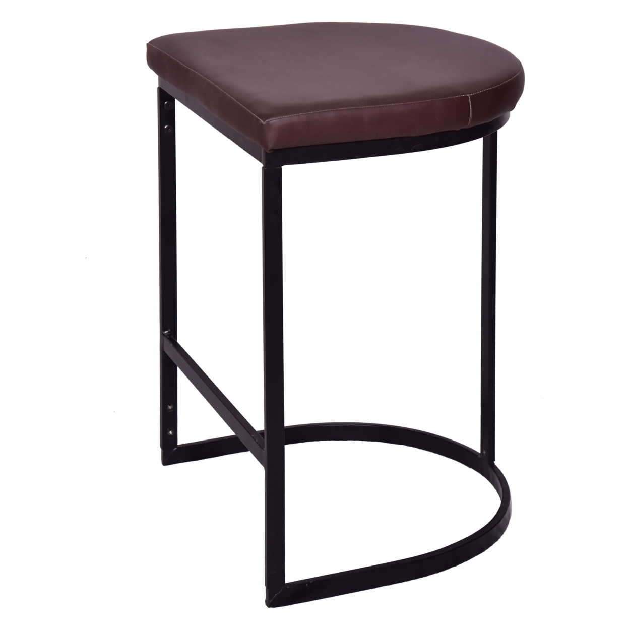 26 Inch Counter Height Stool With Vegan Faux Leather Upholstery, Black Iron Frame, Dark Brown- Saltoro Sherpi