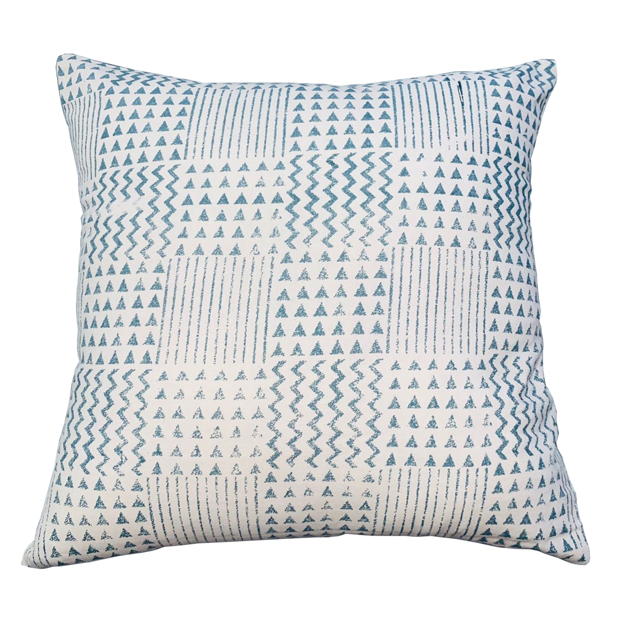 18 X 18 Handcrafted Square Cotton Accent Throw Pillow, Aztec Minimalistic Print, Blue, White- Saltoro Sherpi