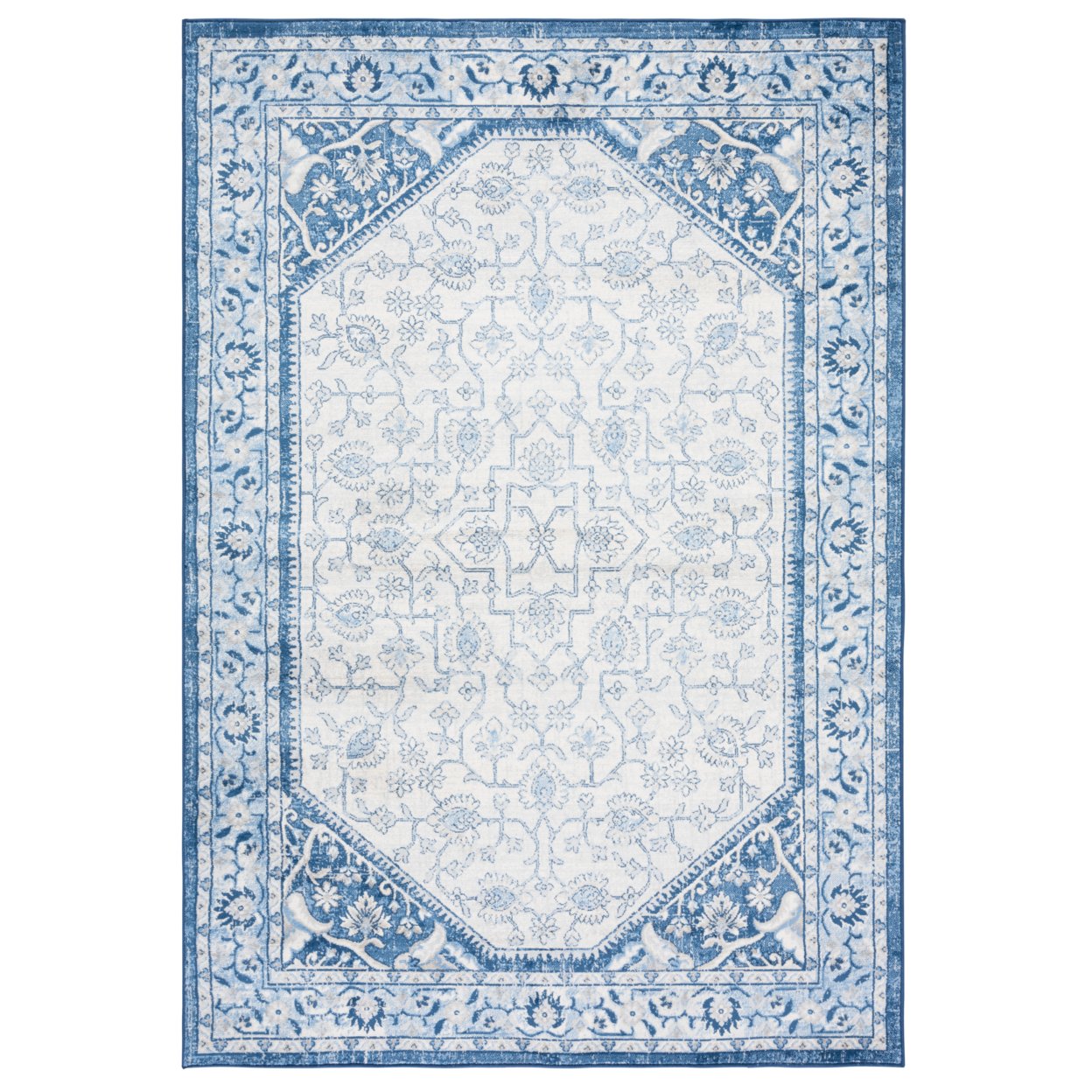 SAFAVIEH Brentwood Collection BNT800A Ivory / Navy Rug - 6'-7 X 6'-7 Square