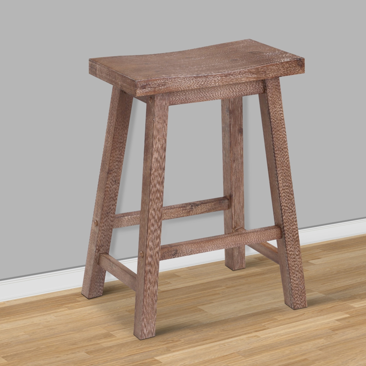 Wooden Frame Saddle Seat Counter Height Stool With Angled Legs, Brown- Saltoro Sherpi