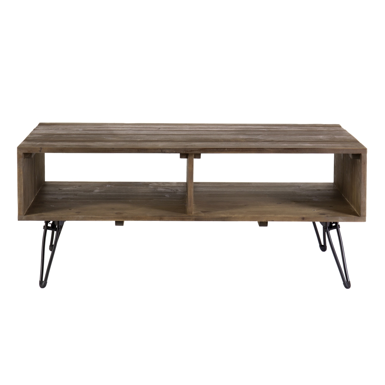 Betsy 42 Inch Reclaimed Wood Rectangle Farmhouse Coffee Table With Storage, Iron Legs, Natural Brown- Saltoro Sherpi