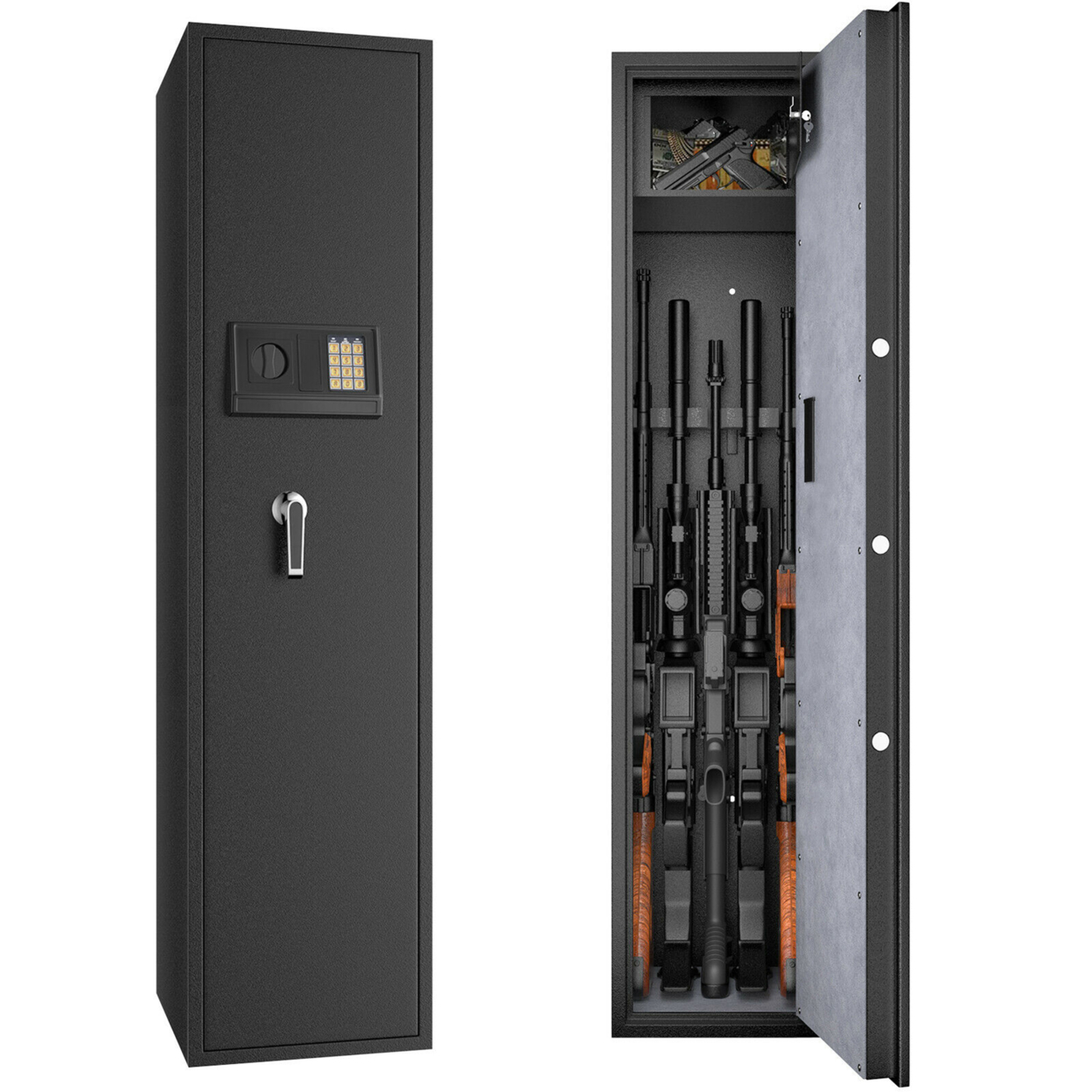 Large Rifle Safe Quick Access 5-Gun Storage Cabinet W/ Pistol Lock Box
