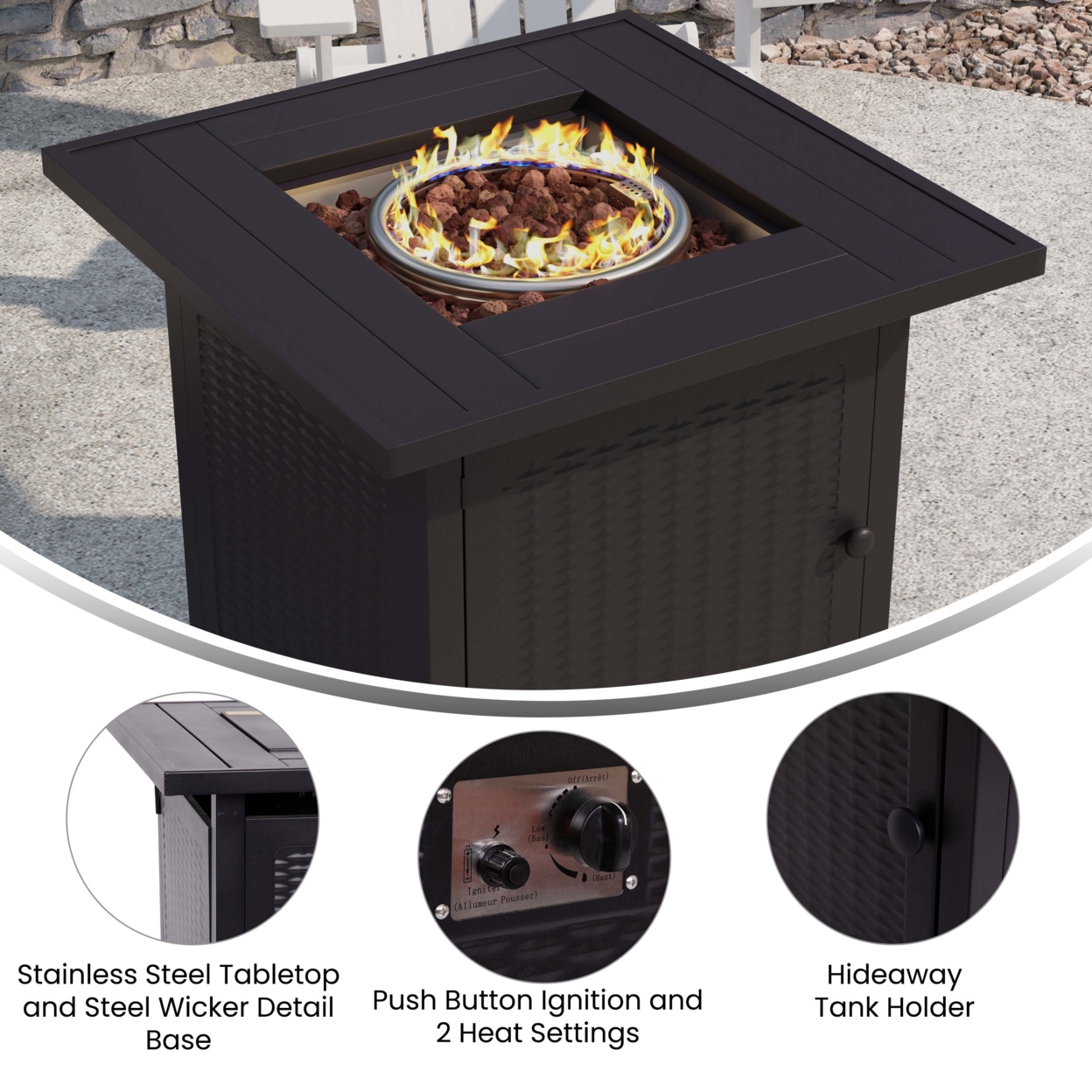 Black 28SQ Fire Pit Table