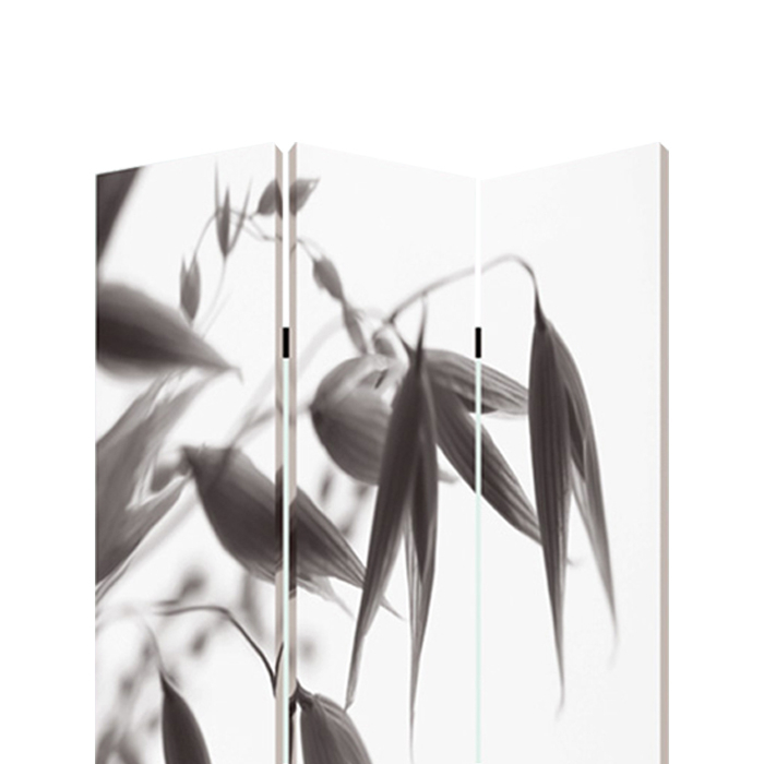3 Panel Foldable Canvas Screen With Lily Print, Black And White- Saltoro Sherpi