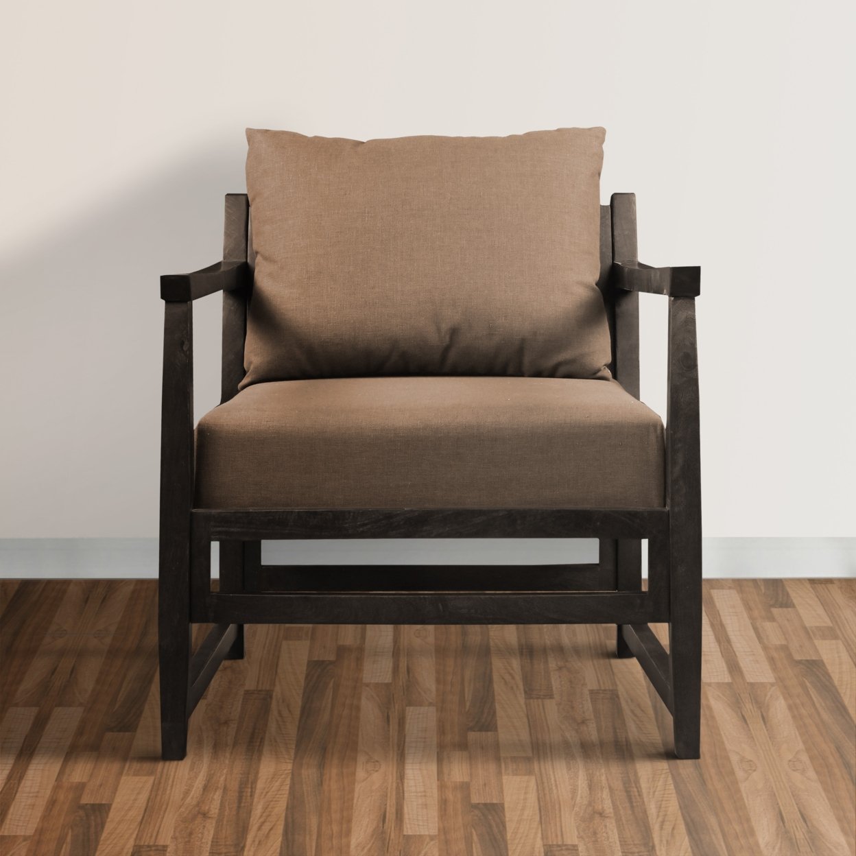 Malibu 27 Inch Handcrafted Mango Wood Accent Chair, Fabric, Pillow Back, Open Frame, Brown- Saltoro Sherpi