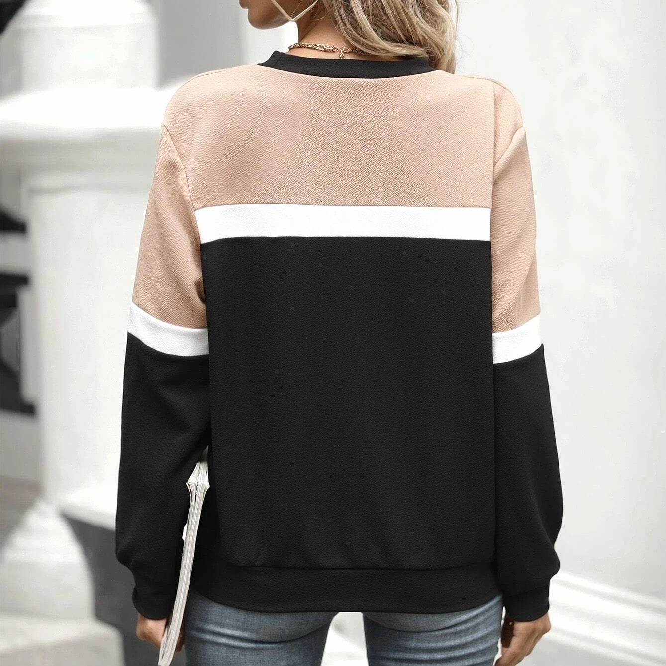 Color Block Drop Shoulder Sweatshirt - Multicolor, Large(8/10)