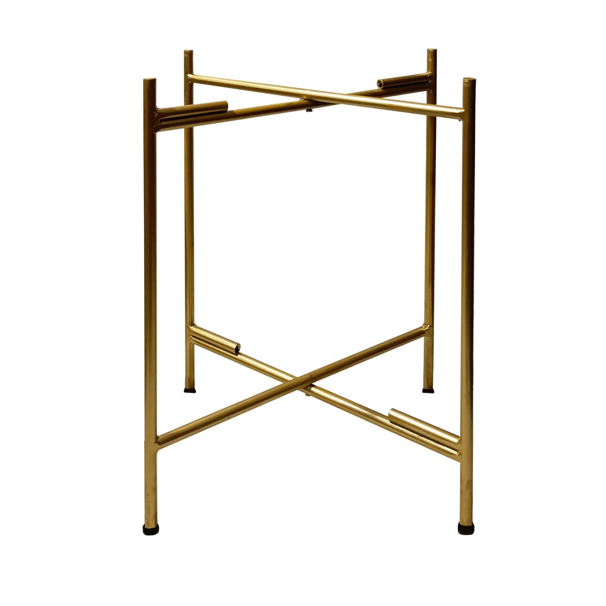 20 Inch High Round Side End Table With 2 Tier Iron Frame, Matte Gold- Saltoro Sherpi