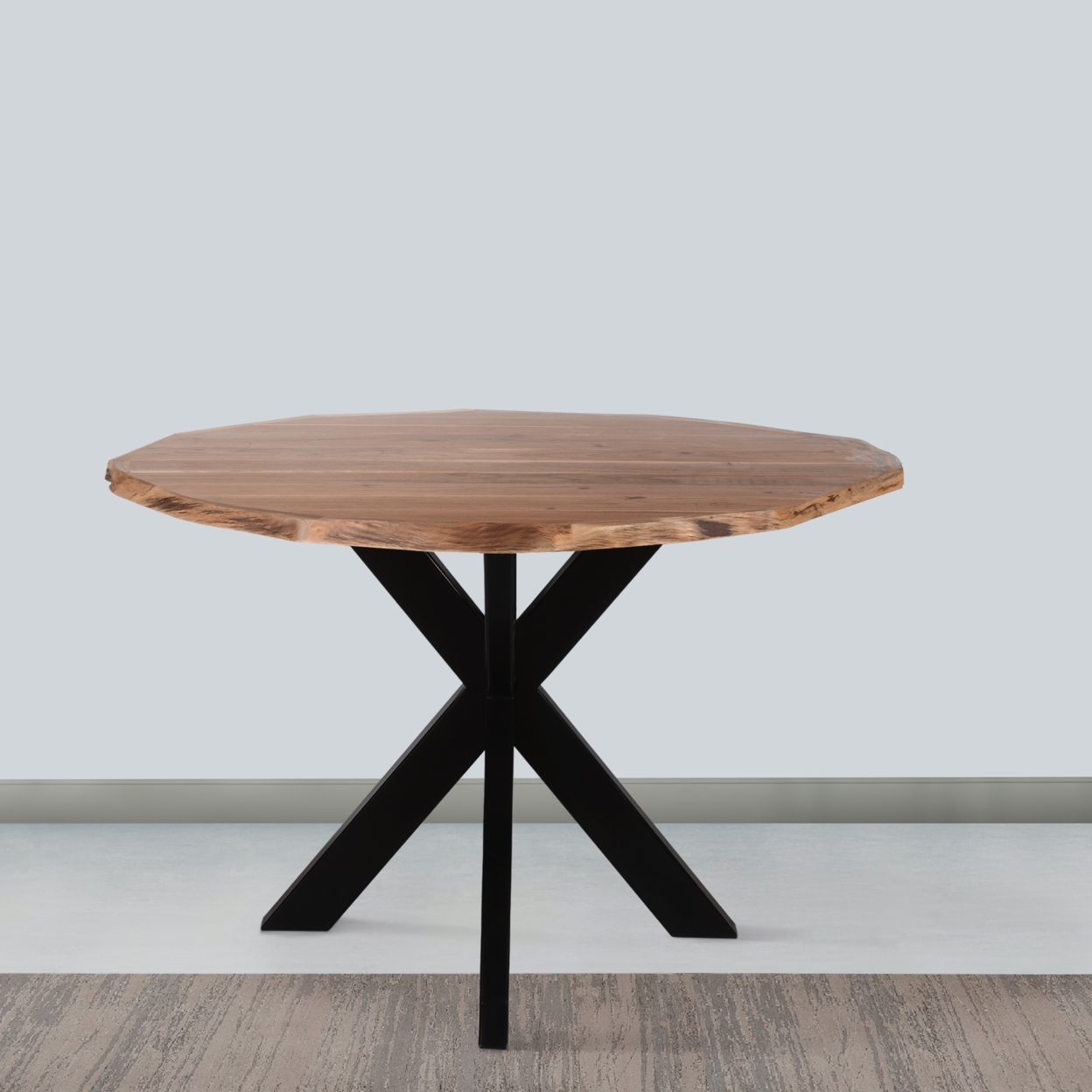 41 Inch Handcrafted Live Edge Round Dining Table With A Natural Brown Acacia Wood Top And Black Iron Legs- Saltoro Sherpi