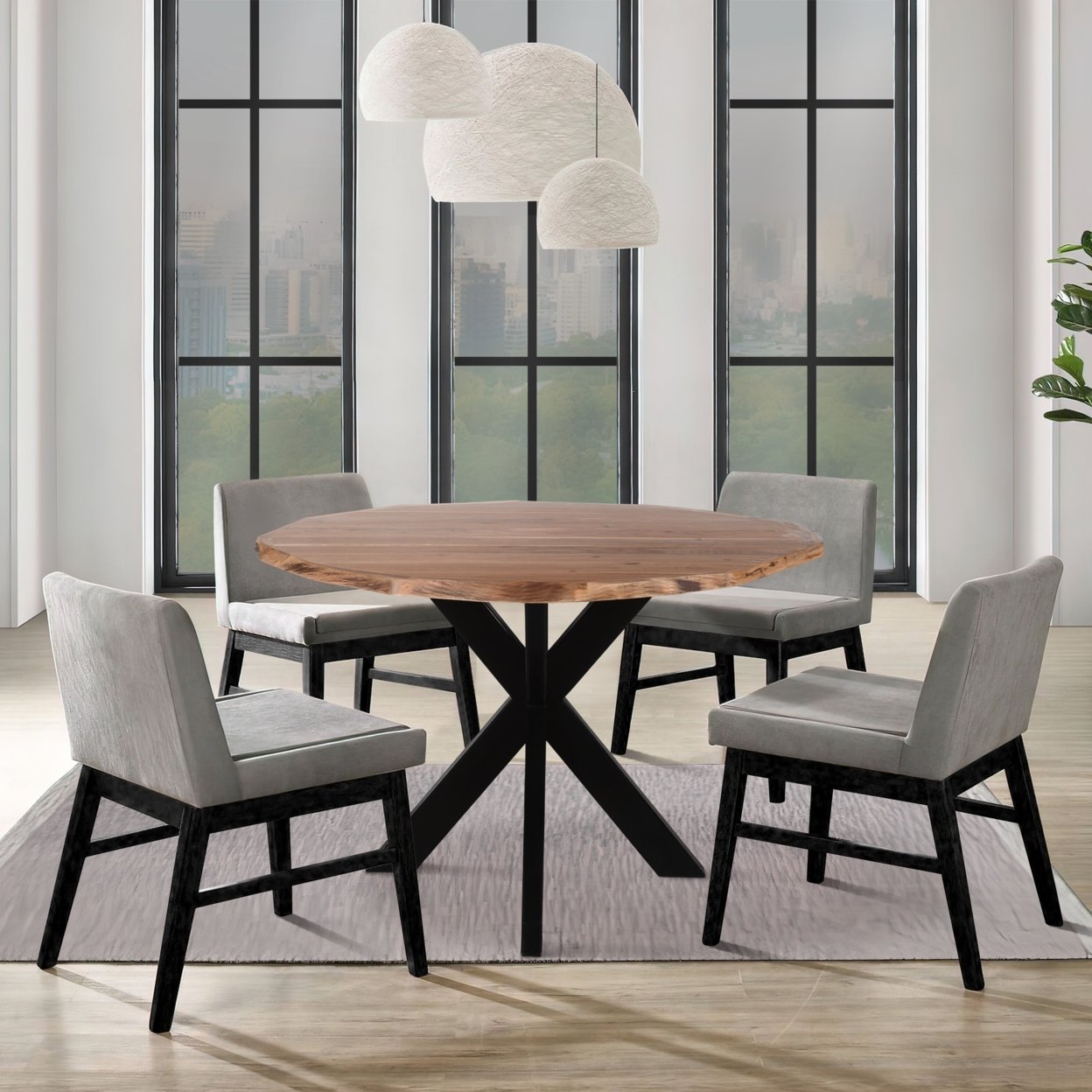 41 Inch Handcrafted Live Edge Round Dining Table With A Natural Brown Acacia Wood Top And Black Iron Legs- Saltoro Sherpi