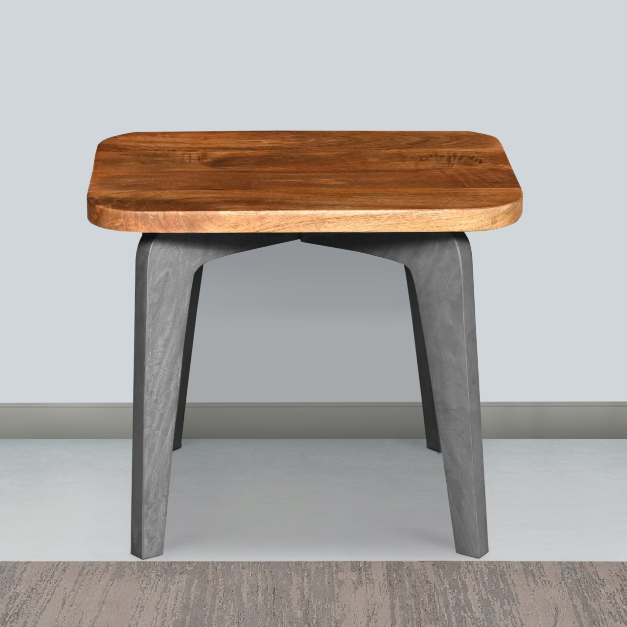 Wade 20 Inch Handcrafted Rectangular Side End Table, Solid Natural Brown Mango Wood, Inverted U Shape Legs- Saltoro Sherpi