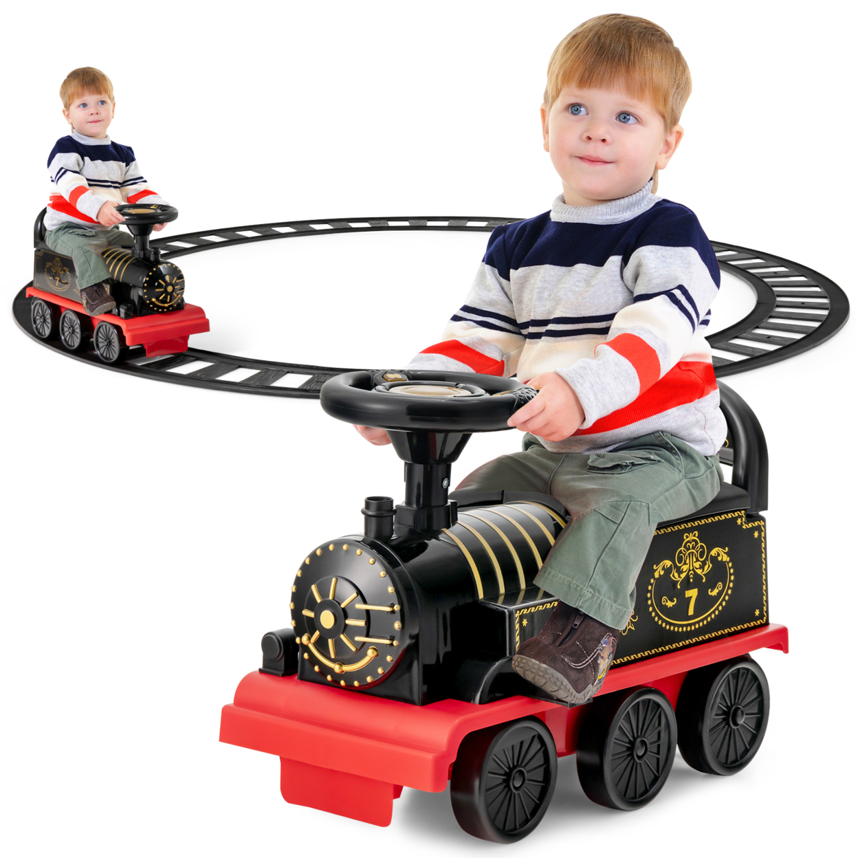 6V Electric Kids Ride On Train Motorized Train Toy W/ Track & 6 Wheels - Blue