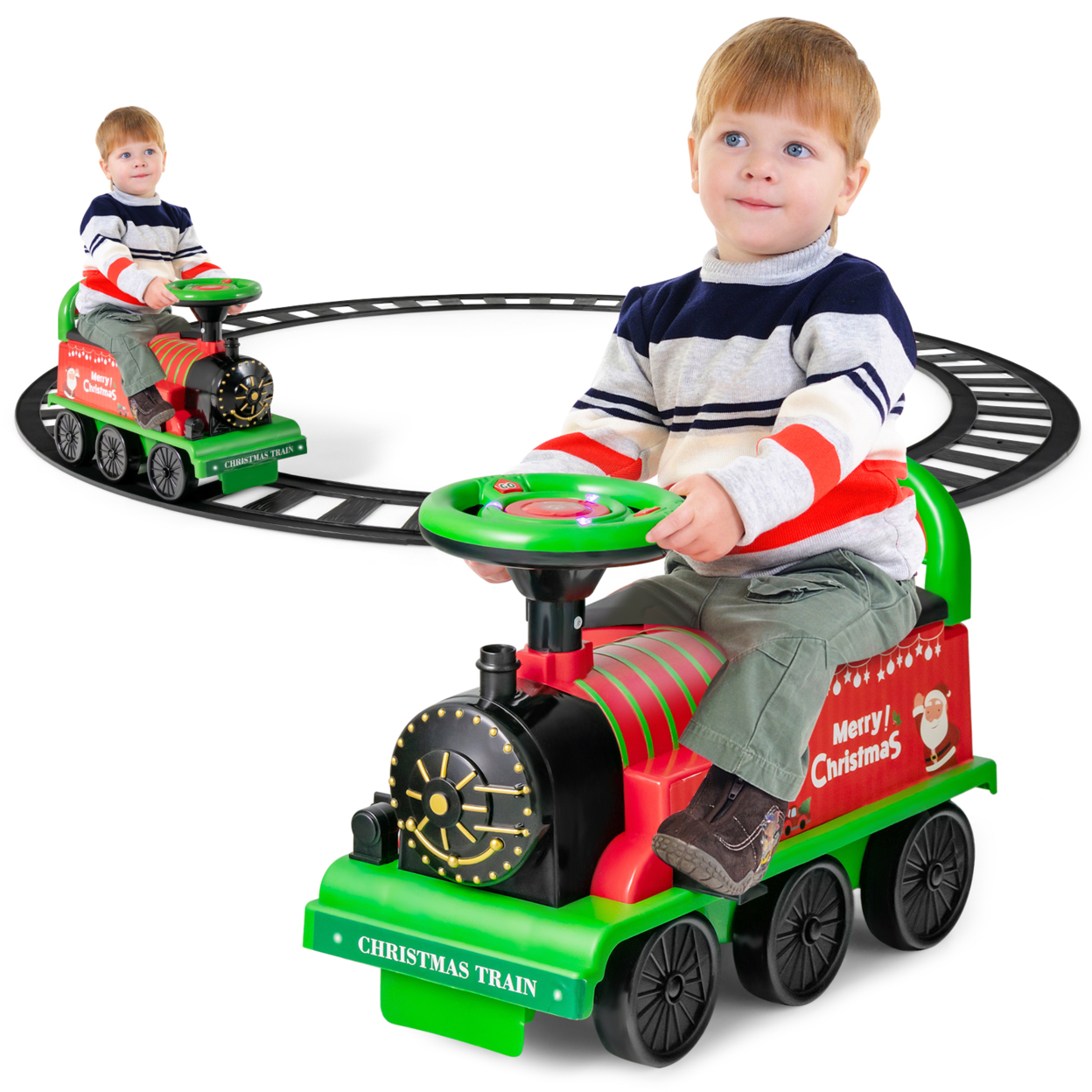 6V Electric Kids Ride On Train Motorized Train Toy W/ Track & 6 Wheels - Green