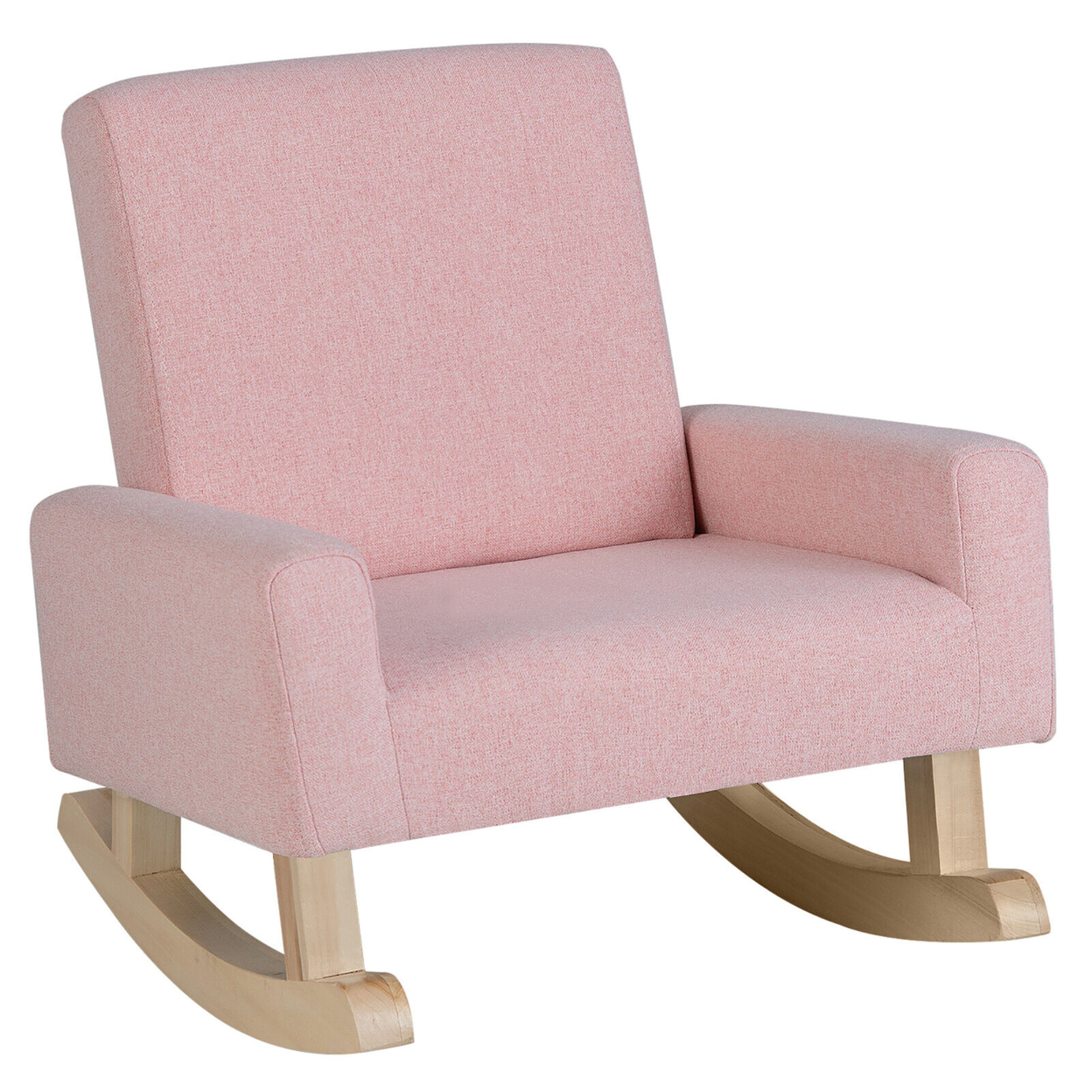 Kids Rocking Chair Children Armchair Linen Upholstered Sofa W/ Solid Wood Legs - Pink