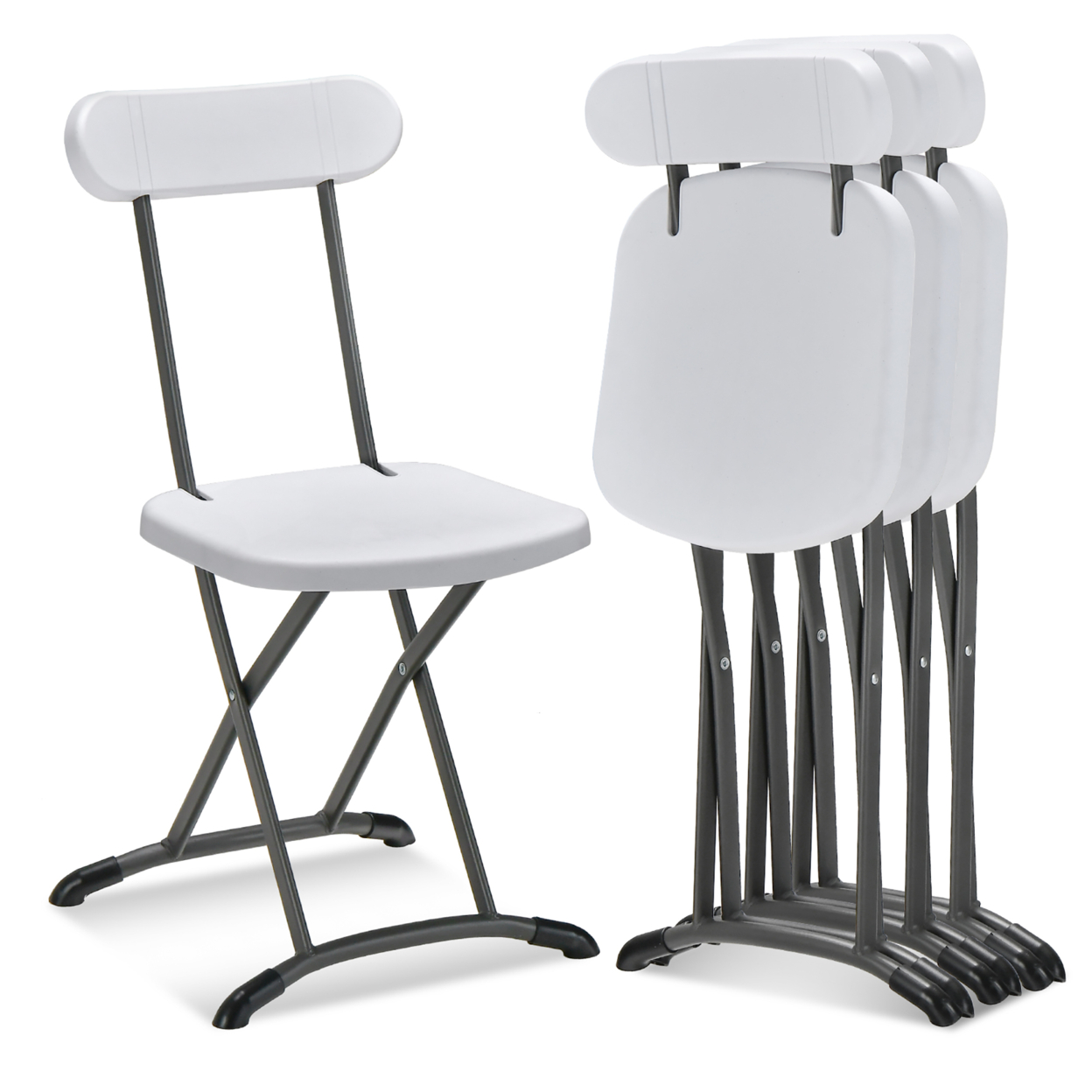 4-Pack Folding Chair W/ Metal Curved Feet Wide Seat & Ergonomic Backrest - White