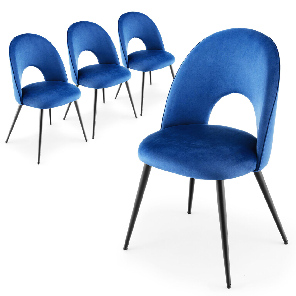 Dining Chair Set Of 4 Velvet Upholstered Side Chair W/ Metal Base For Living Room - Blue
