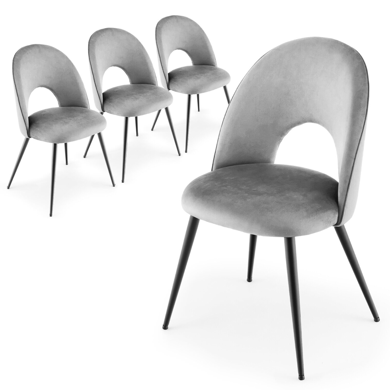 Dining Chair Set Of 4 Velvet Upholstered Side Chair W/ Metal Base For Living Room - Grey