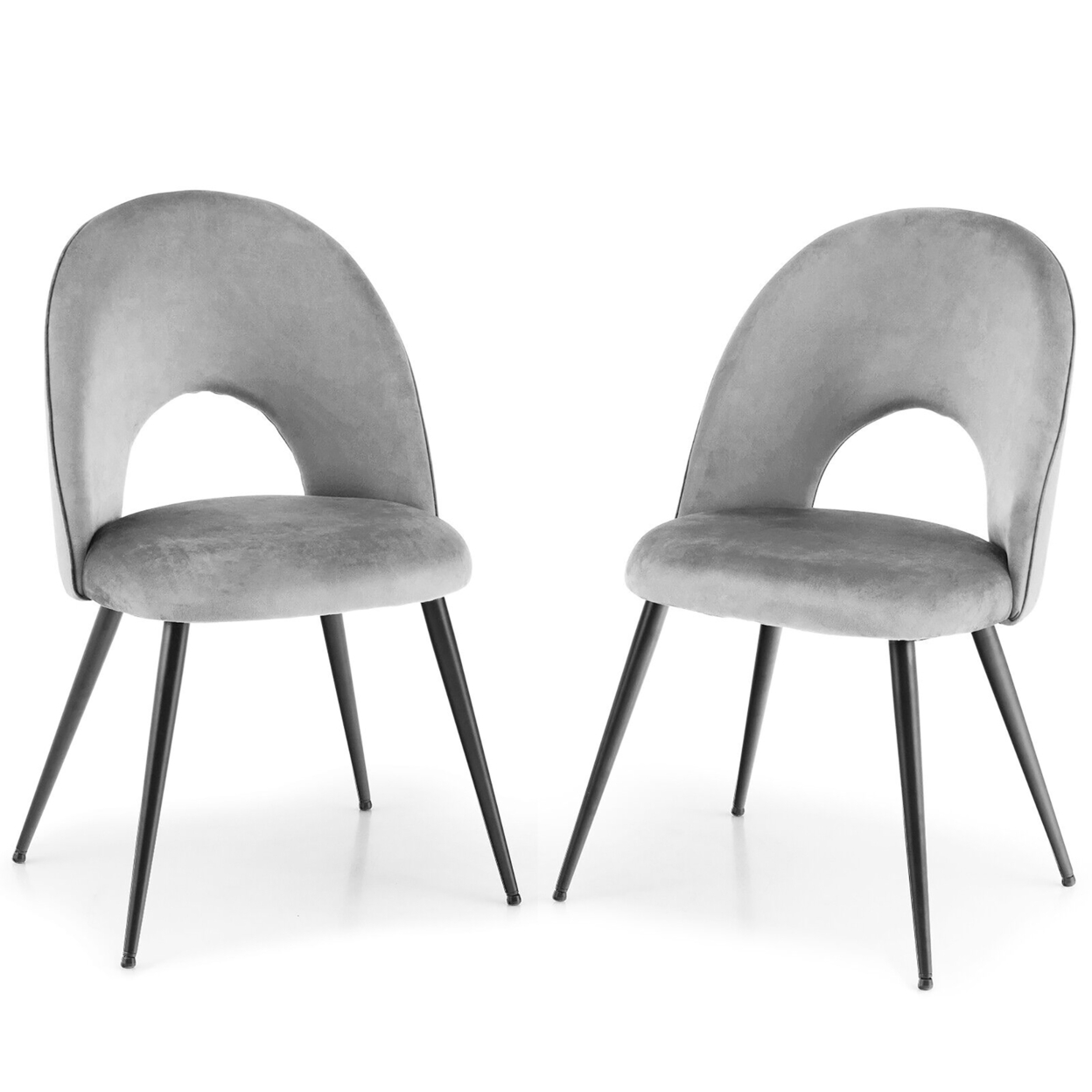 Dining Chair Set Of 2 Velvet Upholstered Side Chair W/ Metal Base For Living Room - Grey