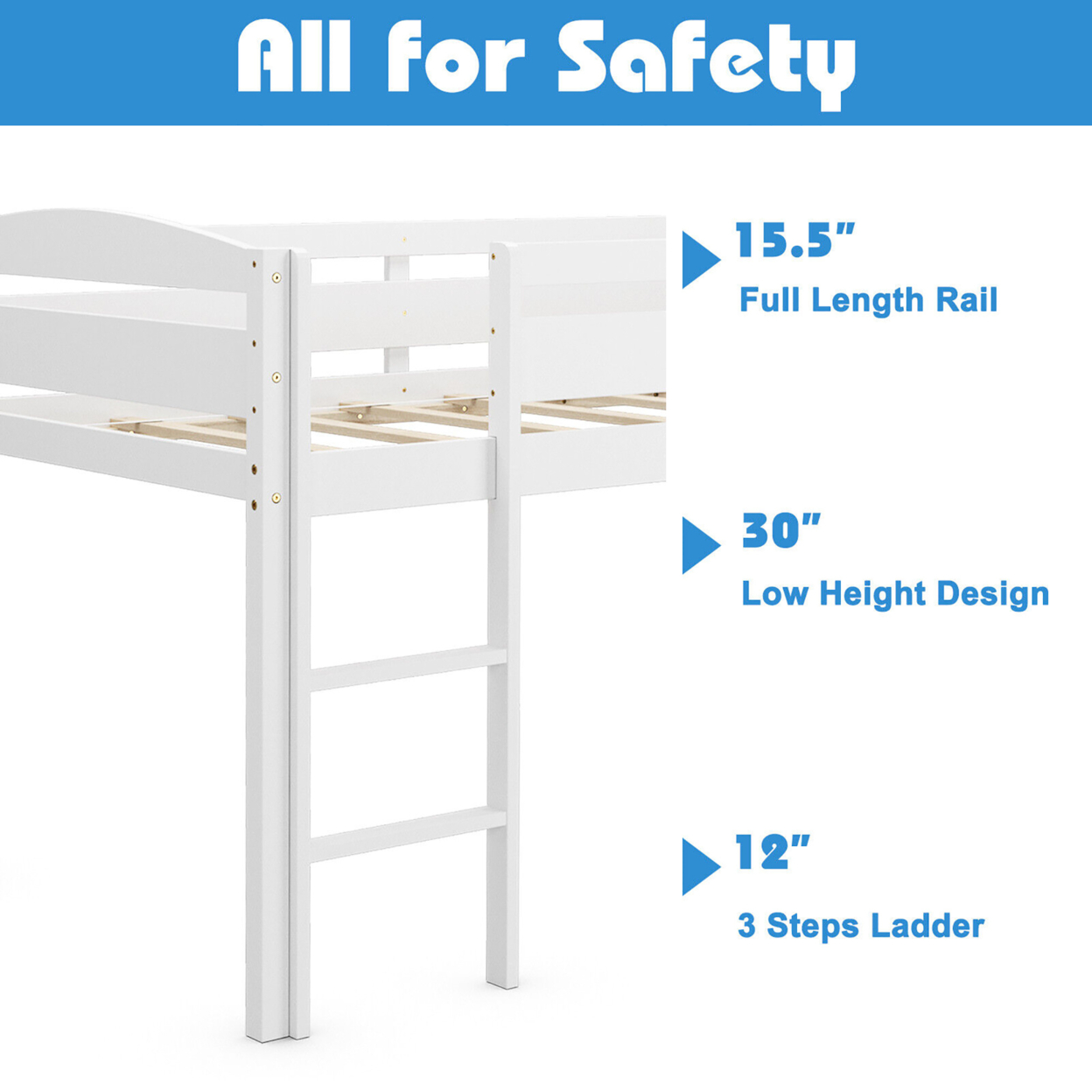Twin Size Loft Bed Wooden Slats Support Loft Bed Frame W/ Ladder & Guardrails - Espresso