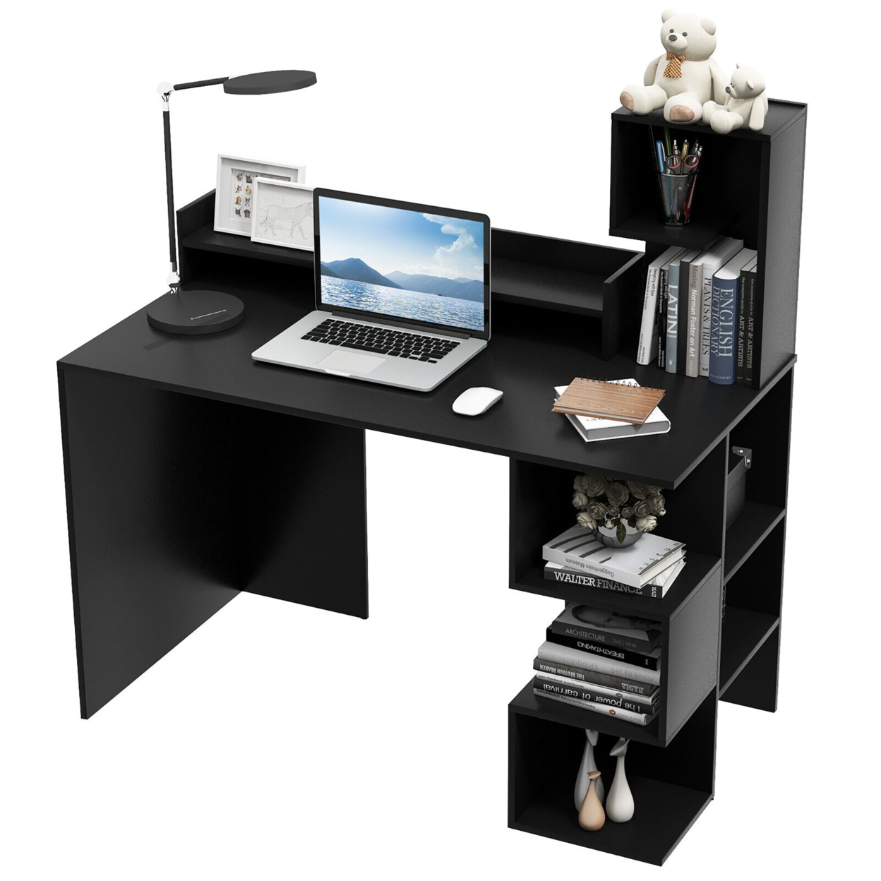 48'' Modern Computer Desk Home Office Workstation W/ Hutch & Storage Shelves - Black